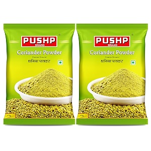 pushp brand coriander powder natural dhaniya powder 1kg pouch pack of 2