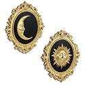 Putuo Decor Baroque Sun Moon Wall Decor Set, 2-Piece 3D Ovals Gold Resin Relief on Black Backing, Vintage Celestial Accent Wall Hanging Art for Living Room Bedroom Entryway Gallery