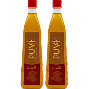 puvi 2l cold pressed gingellysesame oil virgin chekkughani - 1 litre  pack of 2