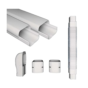 airshield pvc air conditioner line set cover kit basic 8 feet coverage no elbows  mini split air conditioner heat pump accessories  decorative white professional grade ac line set