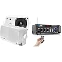 Pyle 3-Way 200W Outdoor Speakers and Bluetooth Stereo Power Amplifier - Home, Marine, Poolside Audio System