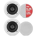 Pyle 5.25" Ceiling Wall Mount 2-Way Mid Bass Woofer Speakers Pair 1'' Polymer Dome Tweeter Flush Design w/80Hz-20kHz Frequency Response and 150 Watts Peak Easy Installation
