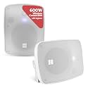 Pyle 5.25" Outdoor Bluetooth Speakers, Waterproof Wall Mount Speaker System with Active/Passive Pair, 600W Power, Weatherproof Housing for Indoor or Outdoor Use, White