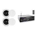 Pyle 8" Ceiling Speakers, Bluetooth 500W PA Amplifier - Pair of in-Wall Stereo Sound Midbass Woofer Speaker System with Public Address Receiver