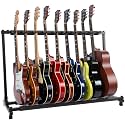 Pyle 9-Space Foldable Universal Multi Guitar Stand - Guitar Stand Portable Collapsible Instrument Floor Guitar Rack Holder w/Foam Padding - For Acoustic, Electric, Bass Guitar & Guitar Bag/Case