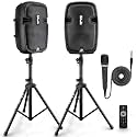 Pyle Active + Passive PA Systems - Dual 8inch 700 Watt Max Power Output Speaker with Microphone, Bluetooth Wireless Streaming, MP3/USB/SD/AUX Readers, Speaker Stands- Pyle PPHP849KT
