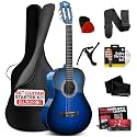 Pyle Beginner Acoustic Guitar Kit, 3/4 Junior Size All Wood Build Nylon String Instrument with Capo, Gig Bag, Strap, Extra String Set, Guitars for Beginners Adults and Youth, 36" (Blue Burst Gloss)