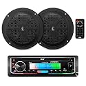 Pyle Bluetooth Marine Receiver Stereo & Speaker Kit 300W Single DIN Boat Marine Head Unit l LCD, Mic, Hands-Free Calling, AUX, MP3/USB/SD, AM/FM Radio, Remote - PLMRK47BK (Black)
