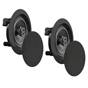 pyle ceiling wall mount speakers - 52534 pair of 2-way midbass woofer speaker 13939 polymer dome tweeter flush design w 80hz - 20khz frequency response amp 150 watts peak easy installation - pdic51rdbk