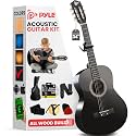 Pyle Classical Guitar Starter Kit - 34" 1/2 Size All Wood Instrument with Capo, Gig Bag, Strings, Strap, Picks (Black Gloss)