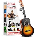 Pyle Classical Guitar Starter Kit - 36" 3/4th Size All Wood Instrument with Capo, Gig Bag, Strings, Strap, Picks (Sunburst)