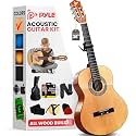 Pyle Classical Guitar Starter Kit - 36" 3/4th Size All Wood Instrument with Capo, Gig Bag, Strings, Strap, Picks (Natural Gloss)