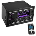 Pyle Double DIN Marine Bluetooth Receiver Stereo – AM/FM/MP3/USB/AUX 12V Power Amplifier with 30 Preset Memory Stations, LCD Display, Remote Control, Black (6.3” x 7.1” x 3.9”)