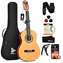 Pyle Left Handed Beginner Acoustic Guitar Kit, 30" 1/4 Junior Classical Nylon String Guitar, All Wood Build with Capo, Gig Bag, Strap, Picks &amp; Extra Strings for Kids, Youth, New Players, Natural Gloss