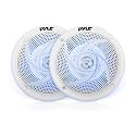 Pyle Marine Speakers 6.5 Inch - 2 Way Waterproof and Weather Resistant Outdoor Audio Stereo Sound System with LED Lights, 240 Watt Power and Low Profile Slim Style - 1 Pair (White)