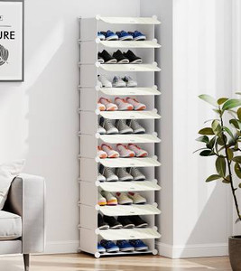 PYXBE 10-Door-10-Shelf Plastic Shoe Rack Storage Organizer