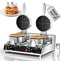 PYY Commercial Waffle Maker - Double Waffle Maker 2500W Large Stainless Steel，Silver Non-stick Electric Chaffle Maker for Restaurants, and Carnival Events