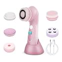 Q DEVICES 6-in-1 Electric Facial Cleansing Brush & Massager | Waterproof & Rechargeable Face Spin Scrubber with 6 Interchangeable Heads for Deep Cleansing, Exfoliation & Glowing Skin (Pink)