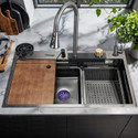 Q-IMAGE Sink of kitchen 30x18x9 INCH, Kitchen Sink With In-build Pull-Down Faucet and Anti Scretch Nano Black Stainless Steel Multi Functional Kitchen Sink Vessel Sink (Black)