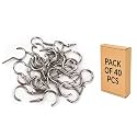 Q1 Beads 40 Pcs 1.5" Steel Cup Hook Ceiling Hooks J Hook Heavy Duty for Hanging Indoor & Outdoor (Chrome, 1.5 Inch, 40 Pcs)