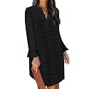 QACOHU Women's Fall Long Ruffle Sleeve V Neck Shift Dresses