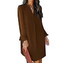 QACOHU Women's Fall Long Ruffle Sleeve V Neck Shift Dresses