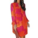 QACOHU Women's Fall Long Ruffle Sleeve V Neck Shift Dresses