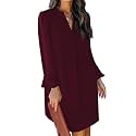 QACOHU Women's Fall Long Ruffle Sleeve V Neck Shift Dresses