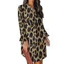 QACOHU Women's Fall Long Ruffle Sleeve V Neck Shift Dresses