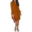 QACOHU Women's Fall Long Ruffle Sleeve V Neck Shift Dresses