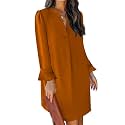 QACOHU Women's Fall Long Ruffle Sleeve V Neck Shift Dresses