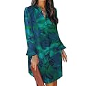 QACOHU Women's Fall Long Ruffle Sleeve V Neck Shift Dresses