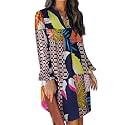 QACOHU Women's Fall Long Ruffle Sleeve V Neck Shift Dresses