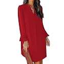 QACOHU Women's Fall Long Ruffle Sleeve V Neck Shift Dresses