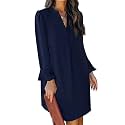 QACOHU Women's Fall Long Ruffle Sleeve V Neck Shift Dresses