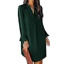 QACOHU Women's Fall Long Ruffle Sleeve V Neck Shift Dresses