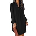 QACOHU Women's Fall Long Ruffle Sleeve V Neck Shift Dresses