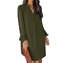 QACOHU Women's Fall Long Ruffle Sleeve V Neck Shift Dresses