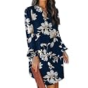 QACOHU Women's Fall Long Ruffle Sleeve V Neck Shift Dresses