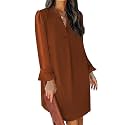 QACOHU Women's Fall Long Ruffle Sleeve V Neck Shift Dresses