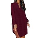 QACOHU Women's Fall Long Ruffle Sleeve V Neck Shift Dresses