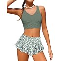 Qaoerde Girls Swimsuit Tropical Print Bikini Set with Ruffle Hem Two Piece Criss Cross Bathing Suits for Girls 7-16 Years