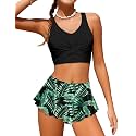 Qaoerde Girls Swimsuit Tropical Print Bikini Set with Ruffle Hem Two Piece Criss Cross Bathing Suits for Girls 7-16 Years