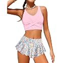 Qaoerde Girls Swimsuit Tropical Print Bikini Set with Ruffle Hem Two Piece Criss Cross Bathing Suits for Girls 7-16 Years