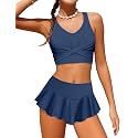 Qaoerde Girls Swimsuit Tropical Print Bikini Set with Ruffle Hem Two Piece Criss Cross Bathing Suits for Girls 7-16 Years