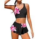 Qaoerde Girls Swimsuit Tropical Print Bikini Set with Ruffle Hem Two Piece Criss Cross Bathing Suits for Girls 7-16 Years