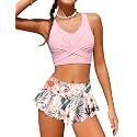 Qaoerde Girls Swimsuit Tropical Print Bikini Set with Ruffle Hem Two Piece Criss Cross Bathing Suits for Girls 7-16 Years