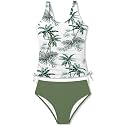 Qaoerde Girls Swimsuit Tropical Print Bikini Set with Ruffle Hem Two Piece Criss Cross Bathing Suits for Girls 7-16 Years