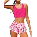 Qaoerde Girls Swimsuit Tropical Print Bikini Set with Ruffle Hem Two Piece Criss Cross Bathing Suits for Girls 7-16 Years