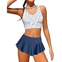 Qaoerde Girls Swimsuit Tropical Print Bikini Set with Ruffle Hem Two Piece Criss Cross Bathing Suits for Girls 7-16 Years